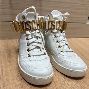 Moschino White Sneakers with Gold Details